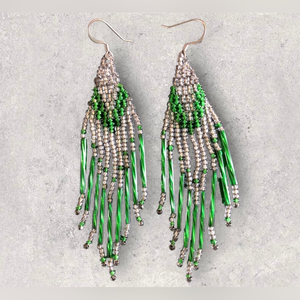 Green Ombré Tassel Drop Earrings